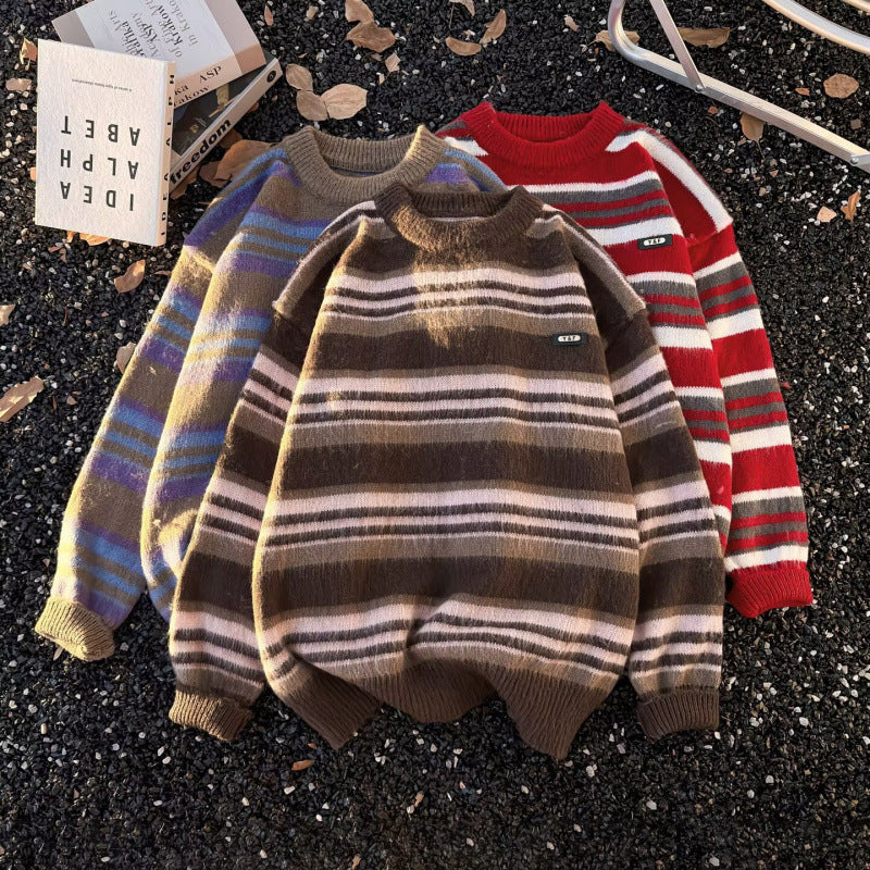 Unisex Gestreifter Oversize-Mohair‑Optik Pullover mit Rundhals und weicher Struktur Shop Nory