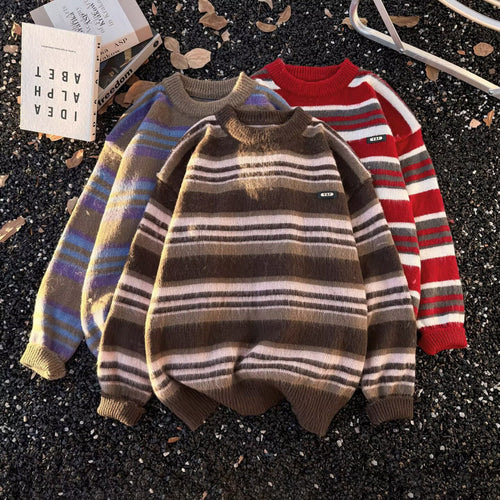 Unisex Gestreifter Oversize-Mohair‑Optik Pullover mit Rundhals und weicher Struktur Shop Nory