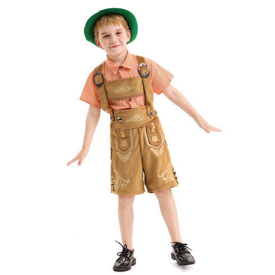 Unisex nan traditionelles Kinder Trachten-Set Lederhose mit Stickerei und kariertem Hemd Shop Nory