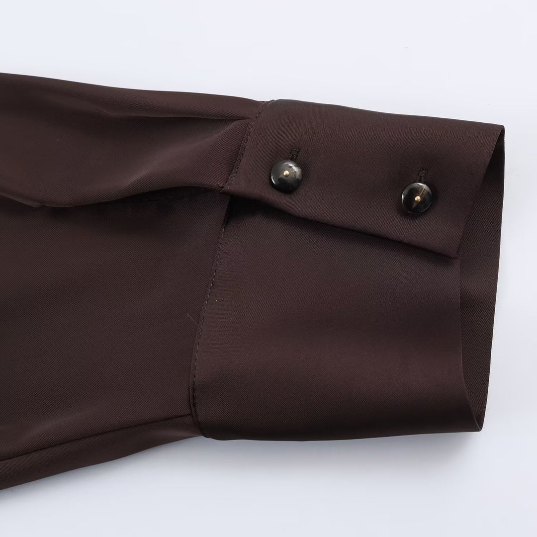 Damen Seidenähnliche Oversize-Hemdjacke mit Tunnelzugtaillierung und breiten Manschetten Shop Nory