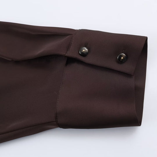 Damen Seidenähnliche Oversize-Hemdjacke mit Tunnelzugtaillierung und breiten Manschetten Shop Nory