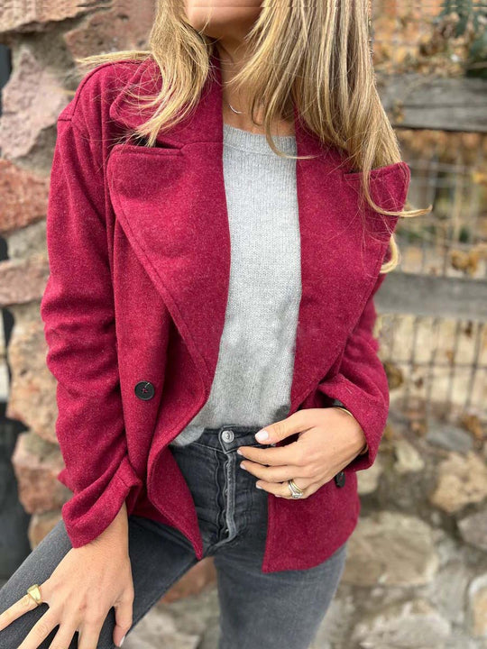 Damen Kurzer Wollmix-Mantel mit großem Schalkragen, doppelreihiger Knopfleiste und Eingrifftaschen Shop Nory