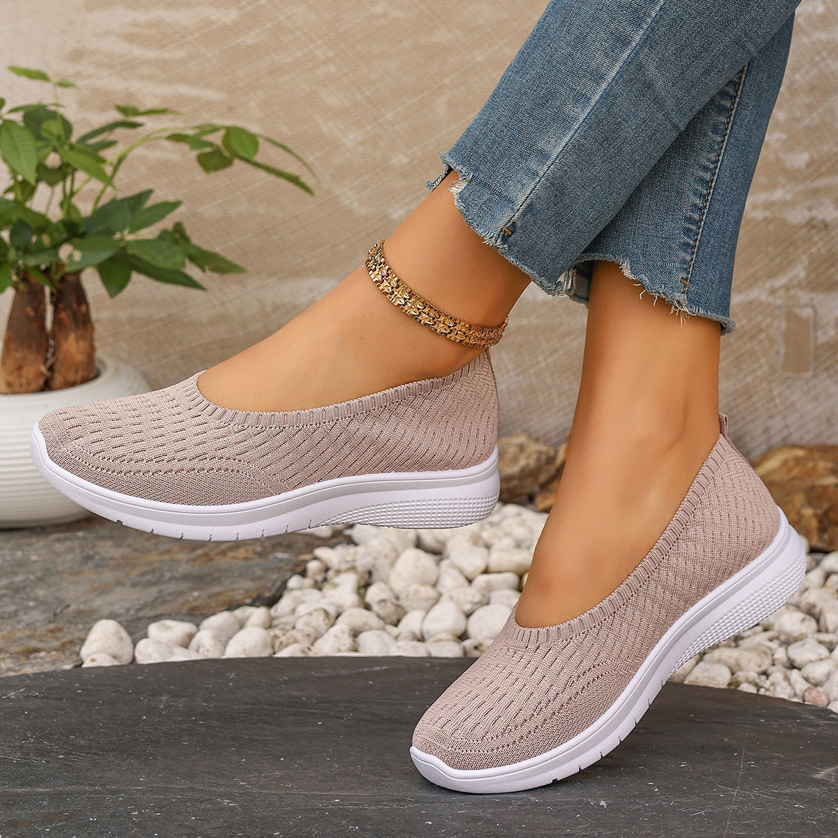 Damen Elastische Slip-On Sneakers mit Komfortsohle