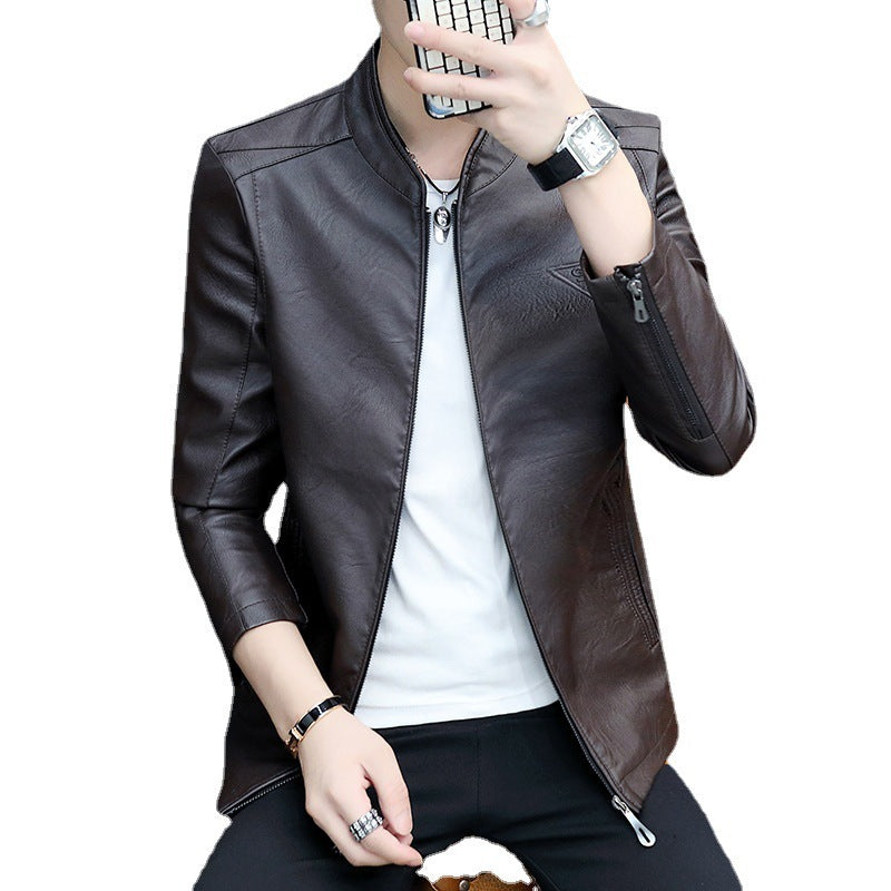 Herren Slim-Fit Kunstleder-Blouson im Aviator-Stil mit Stehkragen Shop Nory