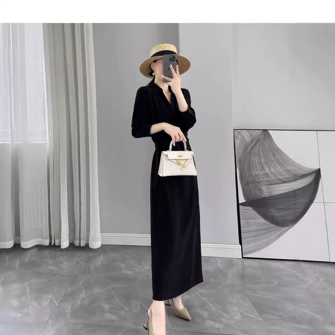 Damen Langärmliges Wickel‑Maxikleid mit Taillengürtel und V‑Ausschnitt Shop Nory
