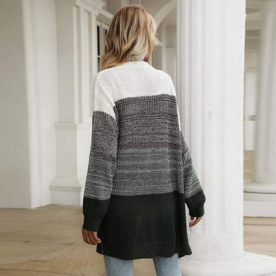 Damen Longline-Cardigan grobgestrickt mit Colorblock und offener Front Shop Nory