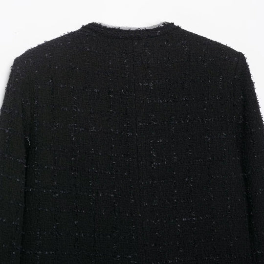 Damen Kurze Bouclé-Tweedjacke ohne Kragen mit goldfarbenen Zierknöpfen Shop Nory