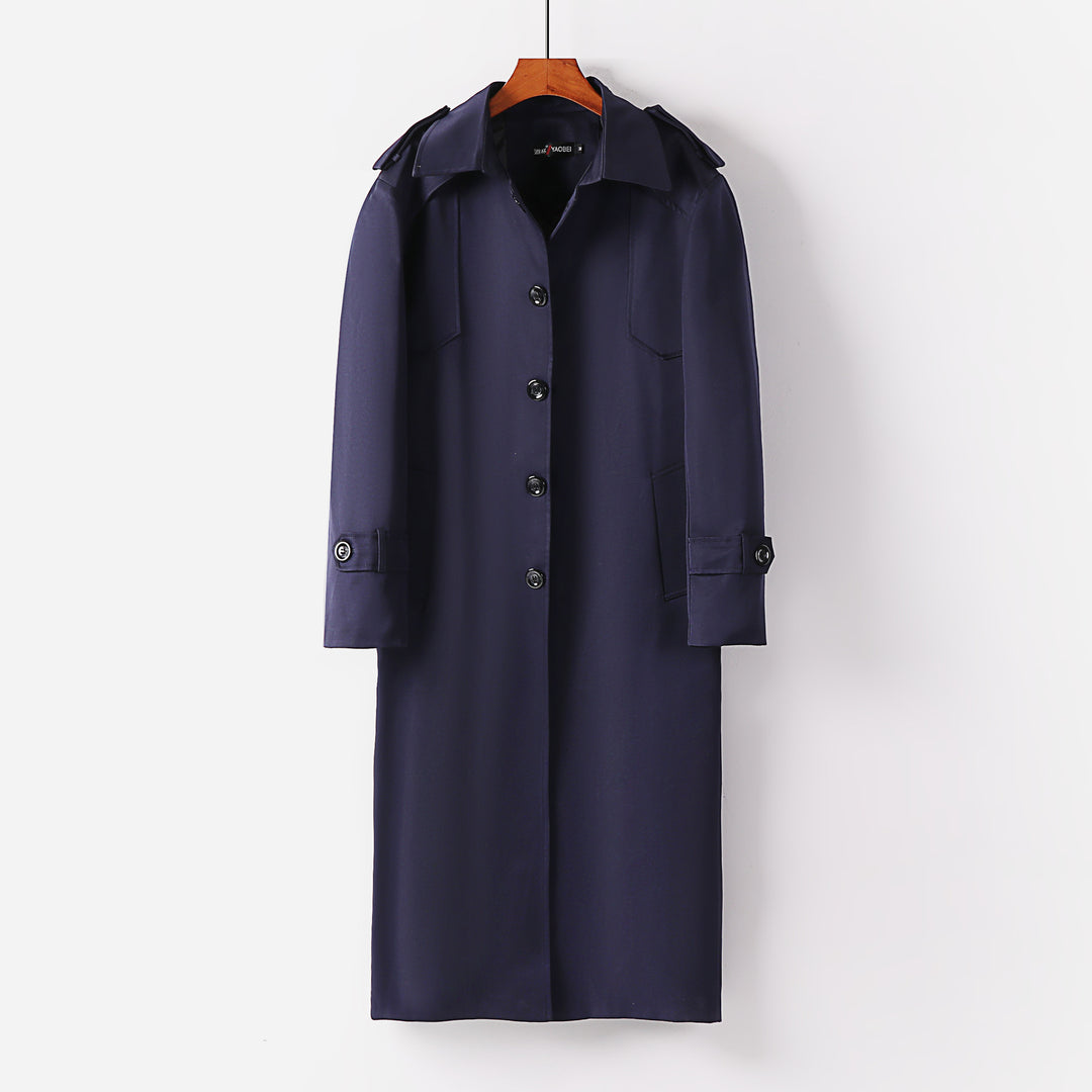 Damen Langer Trenchcoat im Minimalstil mit Schulterklappen und verstellbaren Manschetten Shop Nory