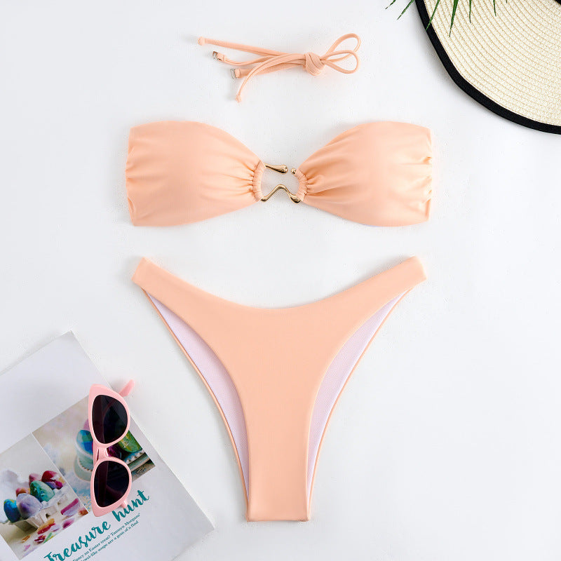 Damen Bandeau Bikini mit elegantem Gold-Detail Shopnory