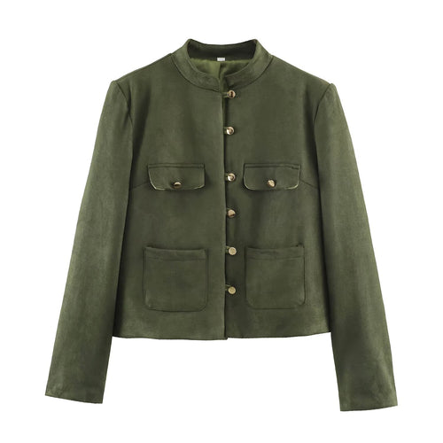 Damen Kurzjacke im Mandarin-Stil aus Veloursoptik mit aufgesetzten Taschen und Zierknöpfen Shop Nory