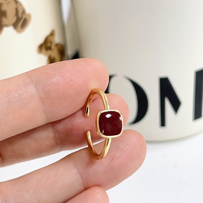 Damen Offener Ring mit eleganter quadratischer Steinfassung Shop Nory