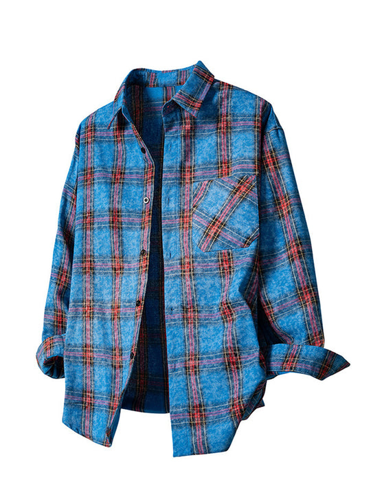 Damen karierte Oversize-Hemdjacke aus weichem Flanell mit aufgesetzter Brusttasche Shop Nory