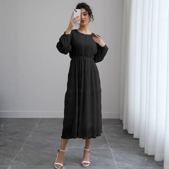 Damen Midikleid aus Crêpe mit Stufenrock, geraffter Taille und Ballonärmeln Shop Nory