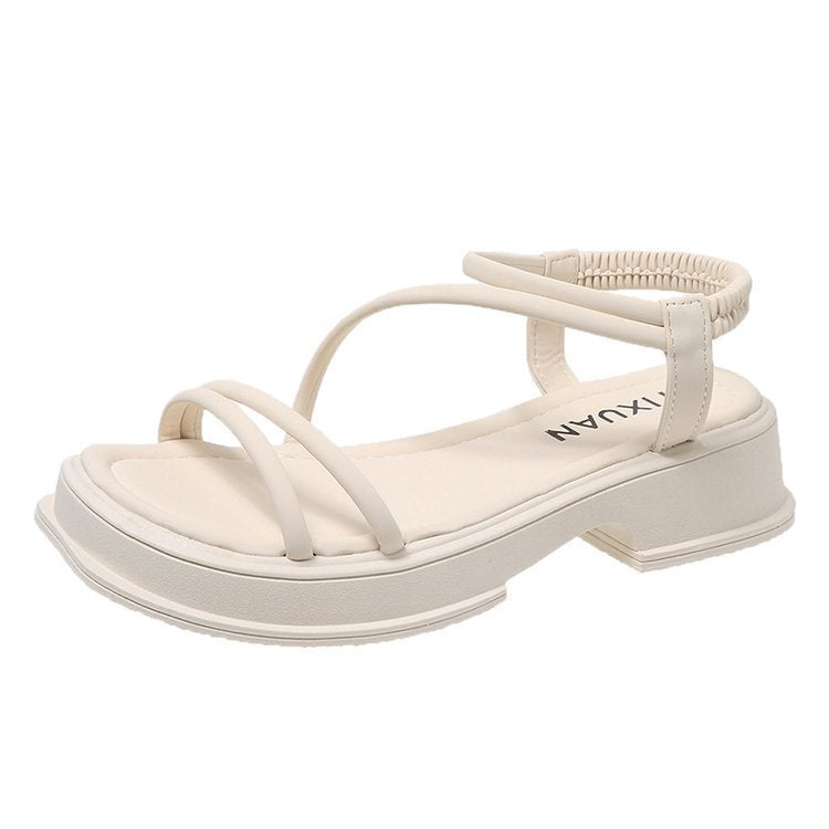 Damen modische Flachsandalen mit elastischen Riemen und rutschfester Sohle