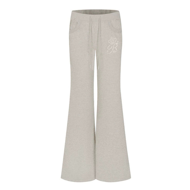 Damen Ausgestellte Loungehose mit hohem Komfortbund, Kordelzug und Strass‑Logo Shop Nory