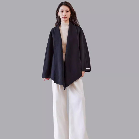Damen Oversize-Mantel aus Wollmix mit offenem Schalkragen und asymmetrischem Saum Shop Nory