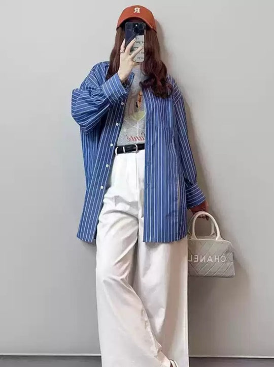 Damen Oversize-Streifenhemd mit verlängertem Saum und kastiger Passform Shop Nory