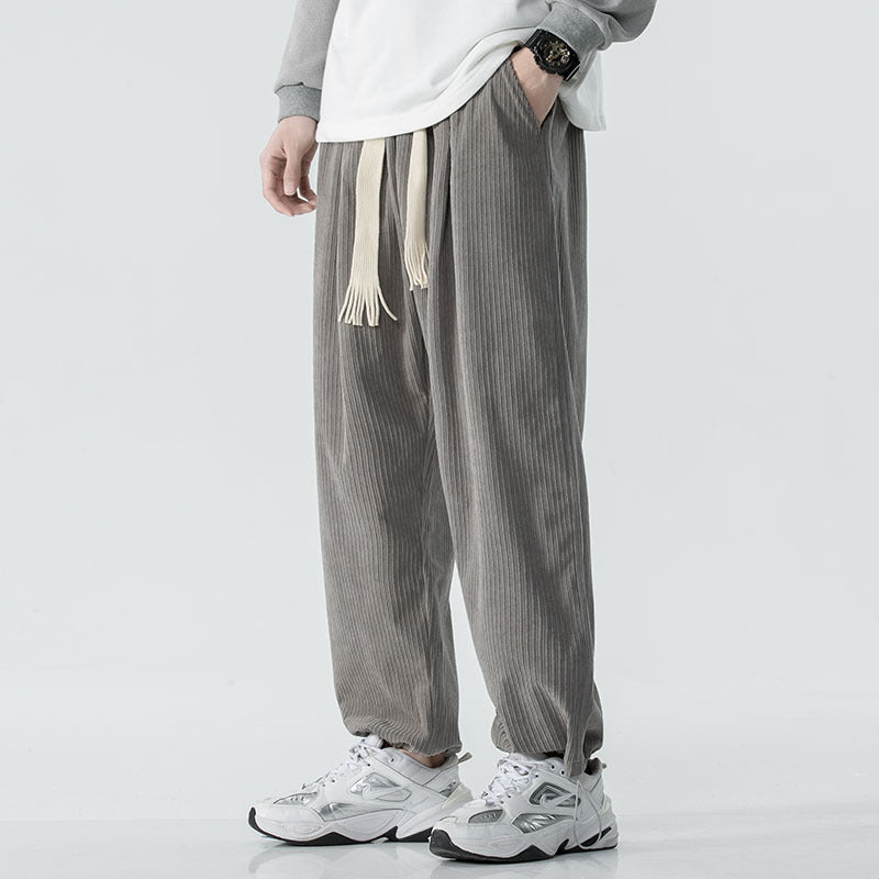 Herren Locker geschnittene Cordhose mit breitem Bein, elastischem Bund und dekorativem Kordelzug Shop Nory