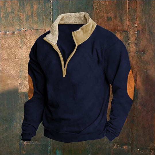Herren Cord-Optik Halbzip-Pullover mit Teddykragen und Ellbogenbesatz Shop Nory