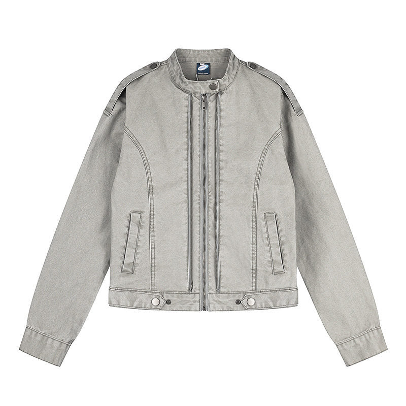 Damen Kurz geschnittene Utility-Jacke mit Stehkragen und Schulterklappen Shop Nory