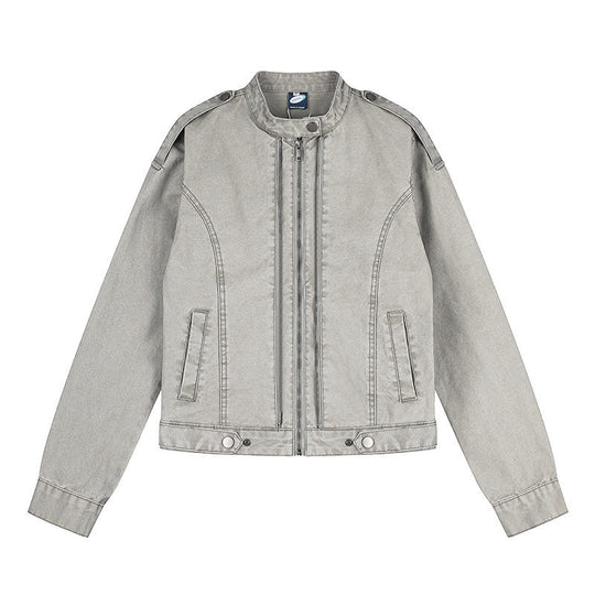 Damen Kurz geschnittene Utility-Jacke mit Stehkragen und Schulterklappen Shop Nory