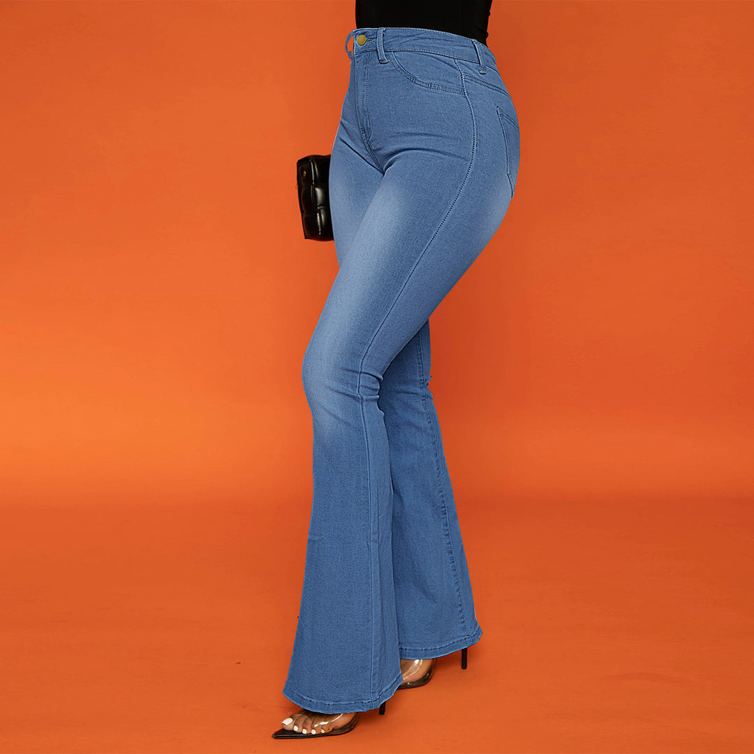 Damen Taillenhohe figurbetonte Schlagjeans aus Stretch-Denim mit ausgestelltem Bein Shop Nory