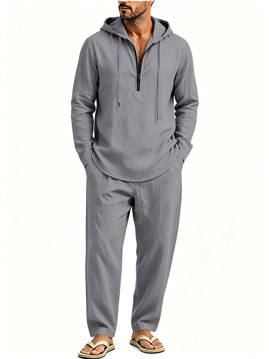 Herren Lässiges Lounge-Set mit Halbzip-Kapuzenpullover und locker sitzender Freizeit-Hose Shop Nory