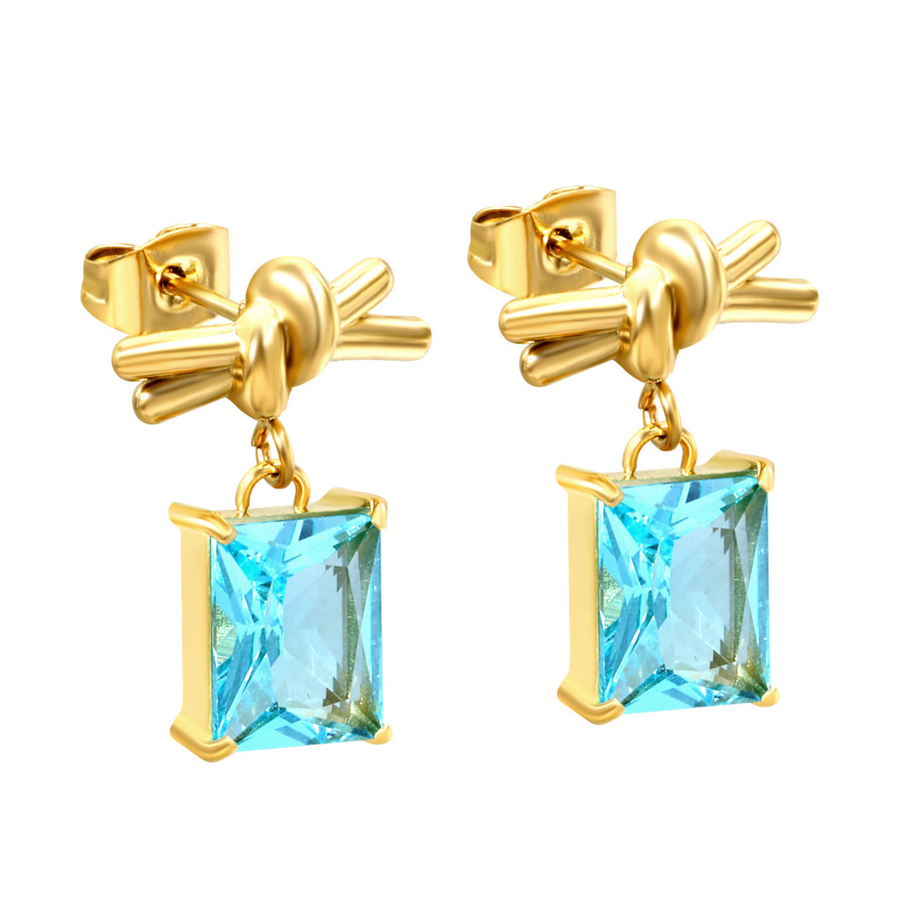 Damen Ohrringe mit funkelndem rechteckigem Zirkonia-Anhänger und eleganter Goldbeschichtung Shop Nory