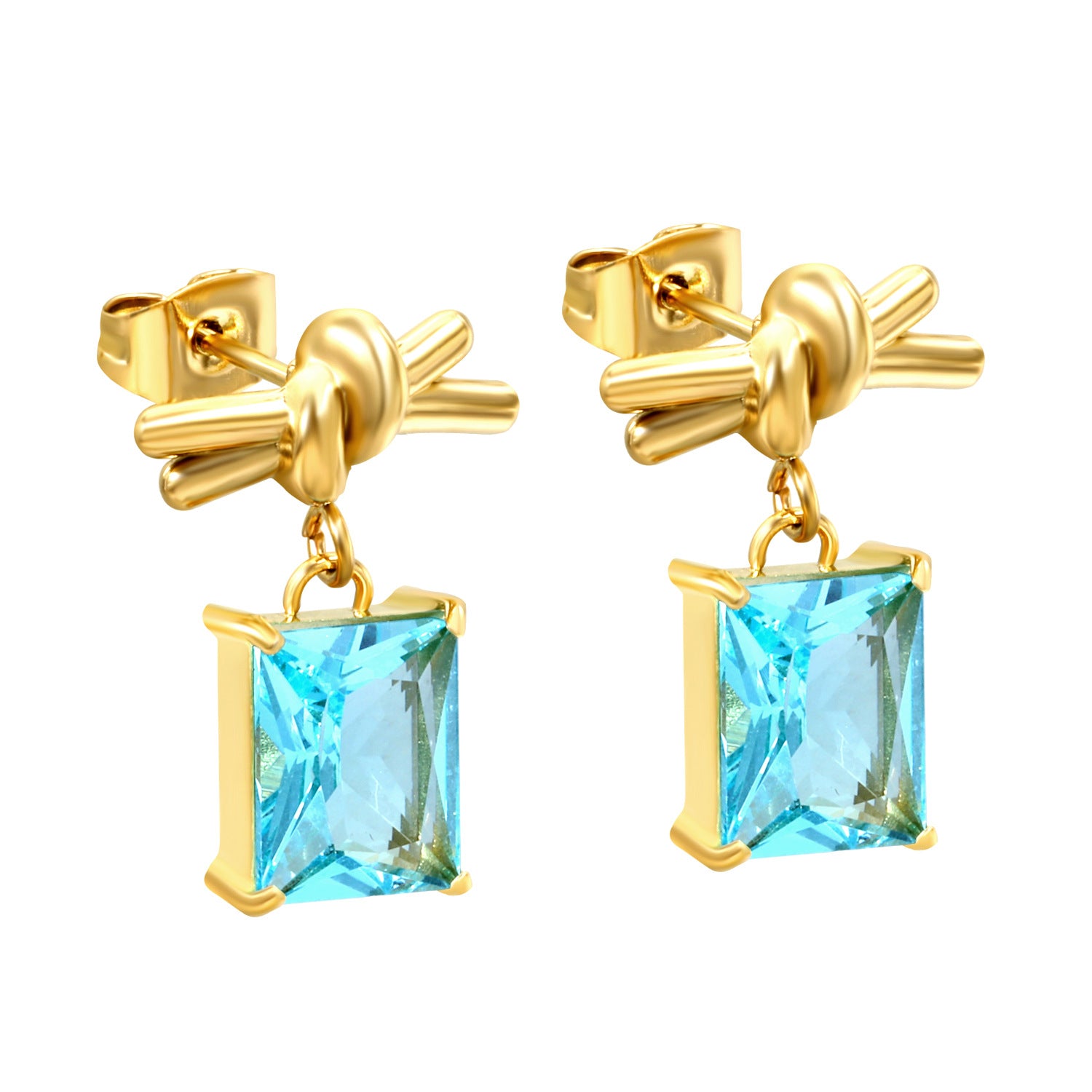 Damen Ohrringe mit funkelndem rechteckigem Zirkonia-Anhänger und eleganter Goldbeschichtung Shop Nory