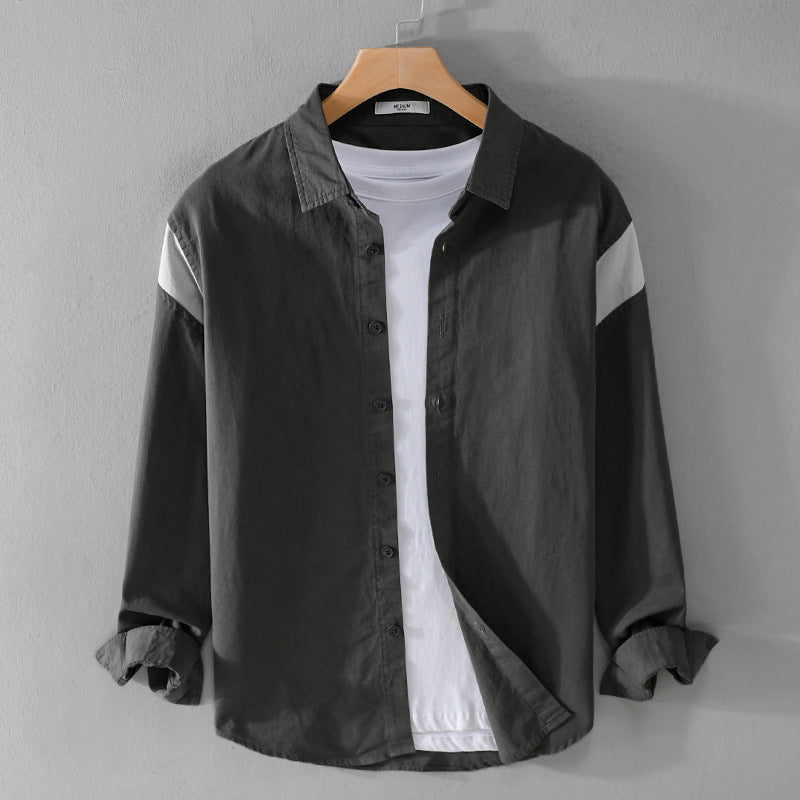 Herren Leichtes Baumwoll-Layering-Hemd mit Kontrastschulterpaneel und innenliegendem T-Shirt Shop Nory