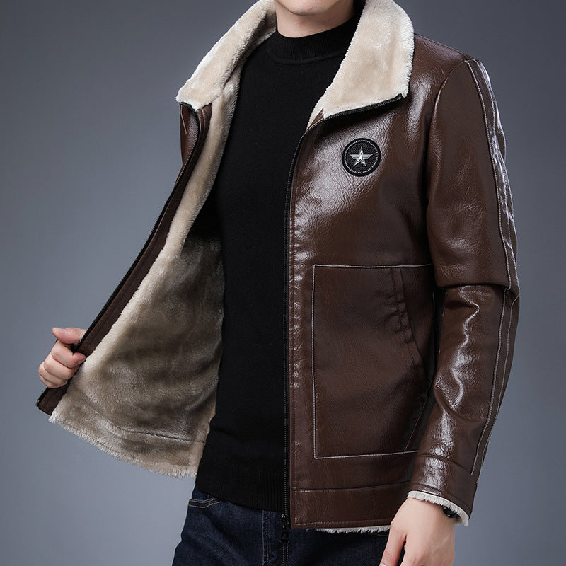 Herren Pilotenblouson in Lederoptik mit Sherpa-Innenfutter und Stehkragen Shop Nory
