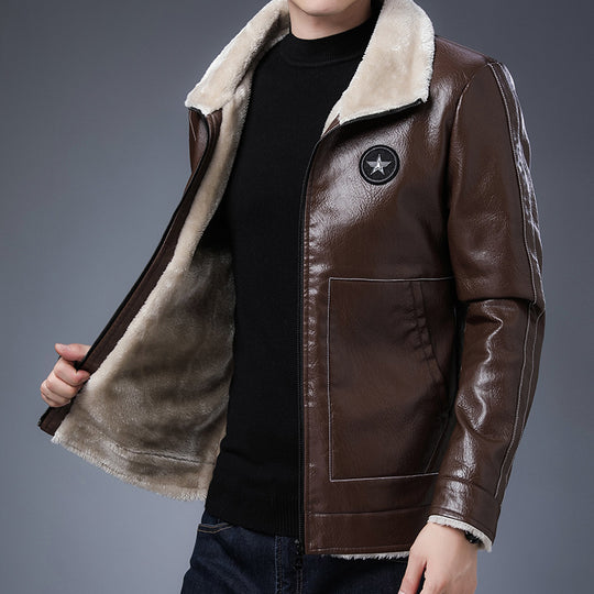 Herren Pilotenblouson in Lederoptik mit Sherpa-Innenfutter und Stehkragen Shop Nory