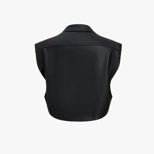 Damen Kurze ärmellose Kunstleder-Weste mit Oversize-Schultern Shop Nory