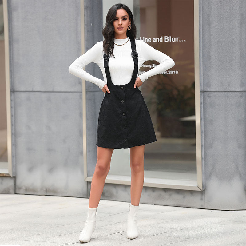 Damen Latzrock mit durchgehender Knopfleiste, verstellbaren Trägern und A‑Linien‑Silhouette Shop Nory