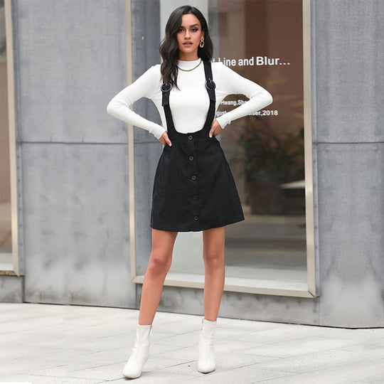 Damen Latzrock mit durchgehender Knopfleiste, verstellbaren Trägern und A‑Linien‑Silhouette Shop Nory