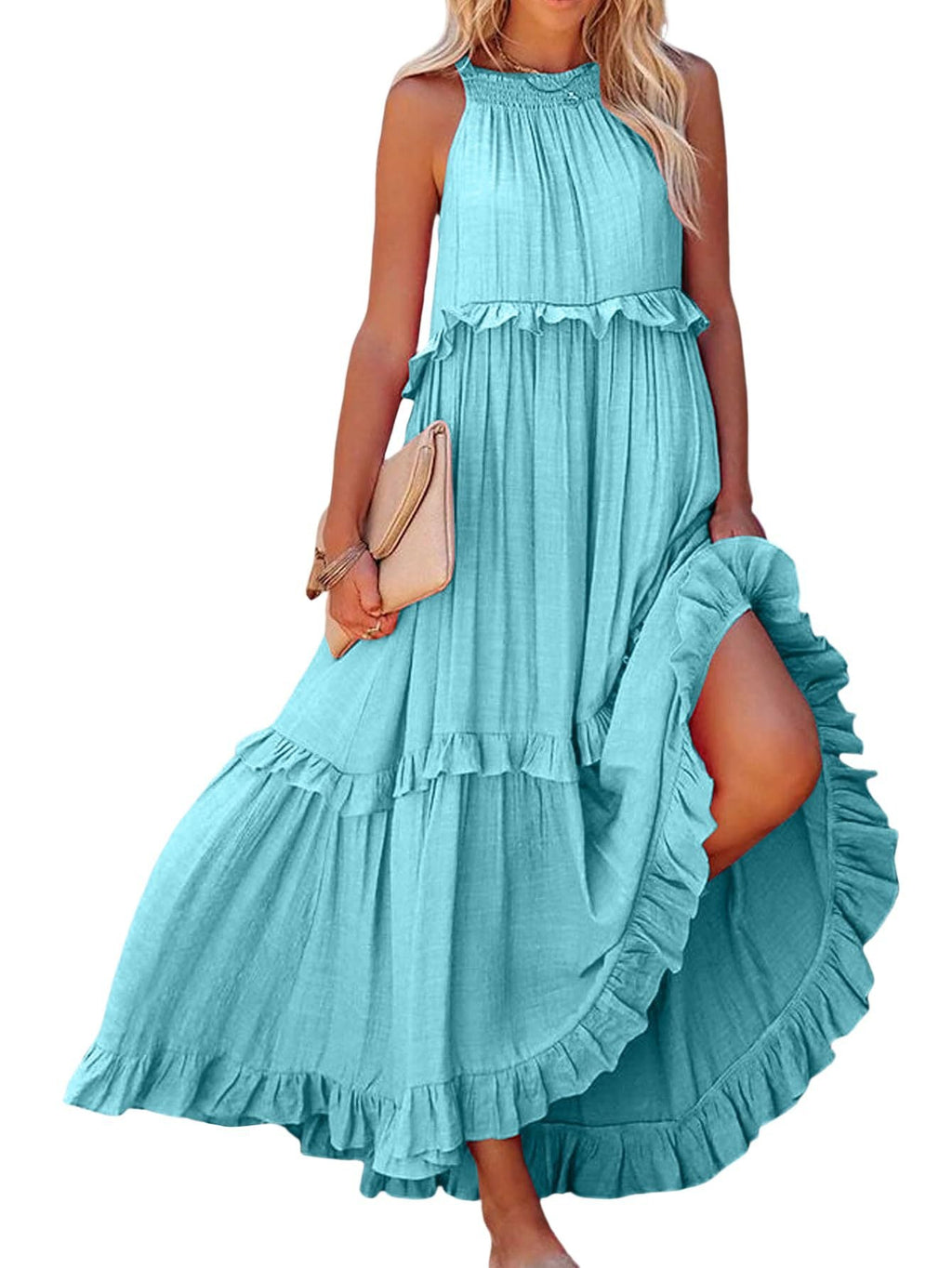 Damen Maxikleid mit einem eleganten Volant-Design und lockerem Schnitt