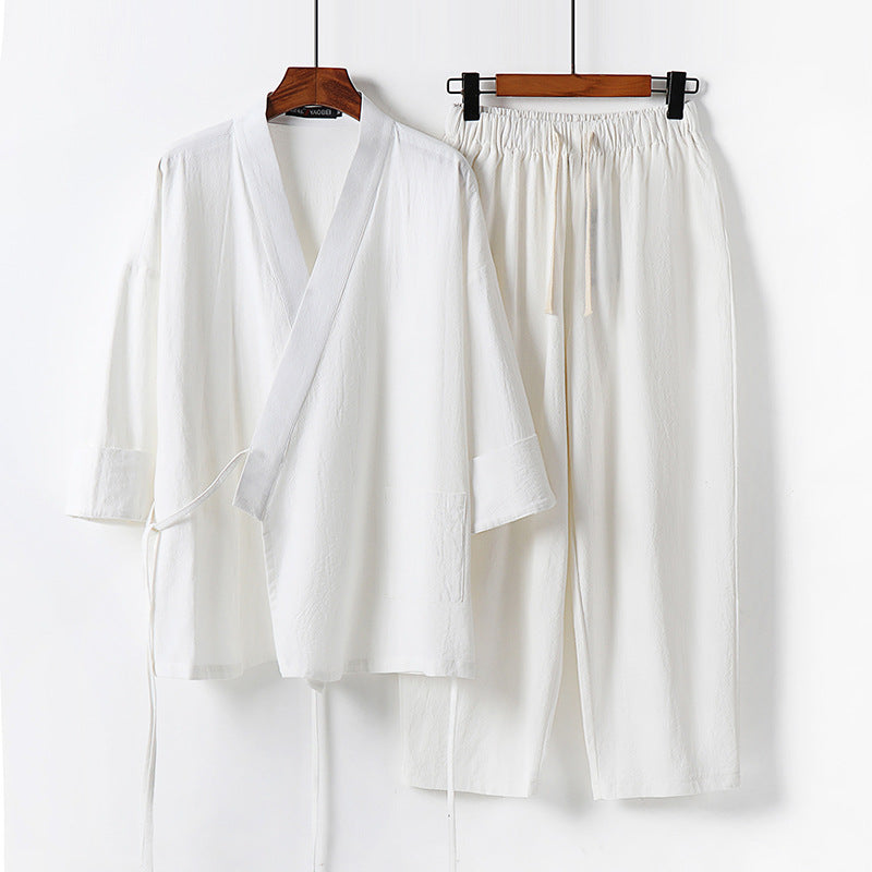 Unisex Leichtes Kimono-Lounge-Set aus weichfallendem Baumwoll-Mix mit Tunnelzughose Shop Nory
