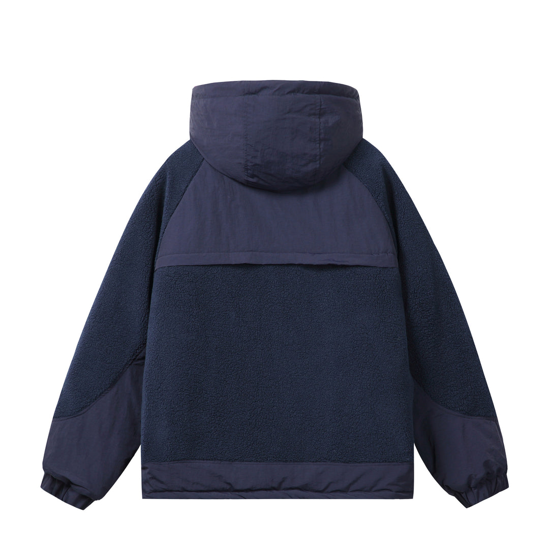 Unisex Boxy-Fleecejacke mit Kapuze und kontrastierenden Nylon-Einsätzen Shop Nory