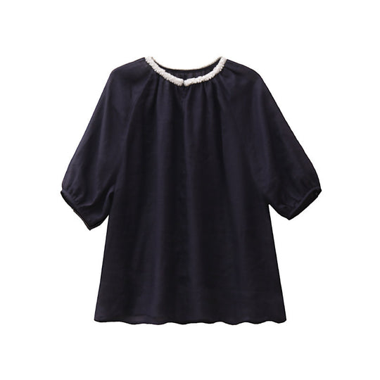 Damen Lässige Leinenbluse mit Dekorativem Kragen Shop Nory