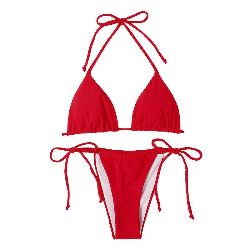 Damen Triangel-Bikini mit verstellbaren Schnürdetails und elastischem Bund Shopnory