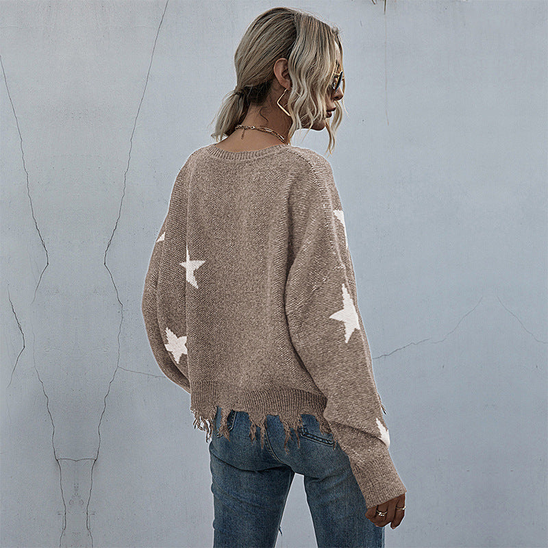 Damen Lässiger Oversized Pullover mit Sternen Shop Nory