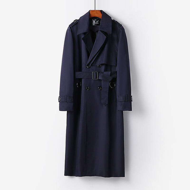 Herren Langer Regenmantel im Trench‑Stil mit Doppelreihe, Taillengürtel und Epauletten Shop Nory