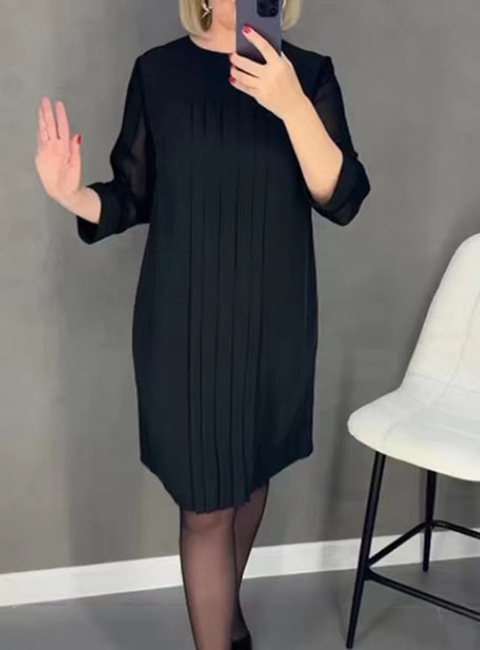 Damen Plissee Abendkleid mit transparenten Ärmeln und elegantem Schnitt
