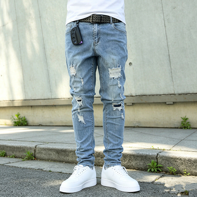 Herren Enganliegende Ripped Jeans Shop Nory