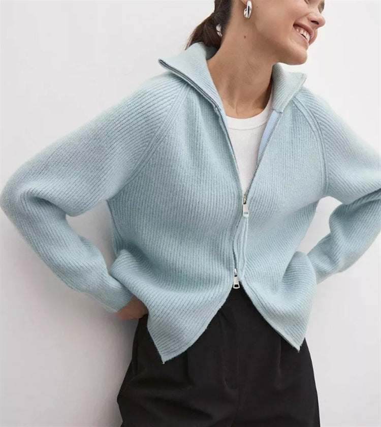 Damen Strickjacke mit hohem Kragen und Reißverschluss