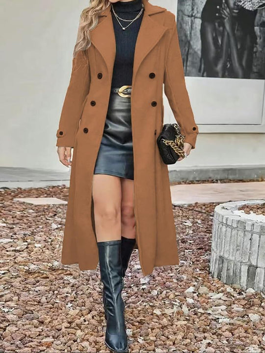 Damen taillierter langer Doppelreiher Wollmantel Shop Nory