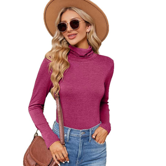 Damen Figurnahe Stretch-Jersey Rollkragenoberteil mit langem Arm Shop Nory