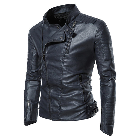 Herren Slim-Fit Bikerblouson aus Kunstleder mit gesteppter Schulter- und Ärmelpasse Shop Nory