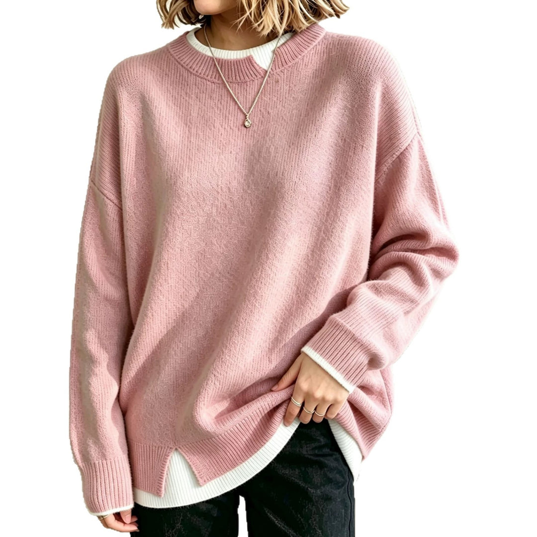 Damen Oversize Rundhals-Feinstrickpullover mit überschnittenen Schultern und Seitenschlitzen Shop Nory