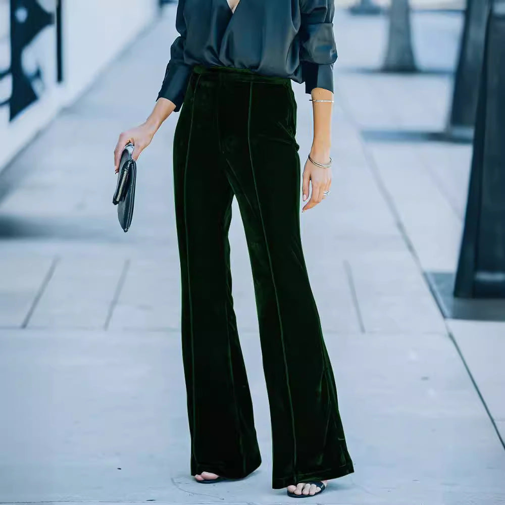 Damen High-Waist Samt Flared Weite Bein Hose Shop Nory